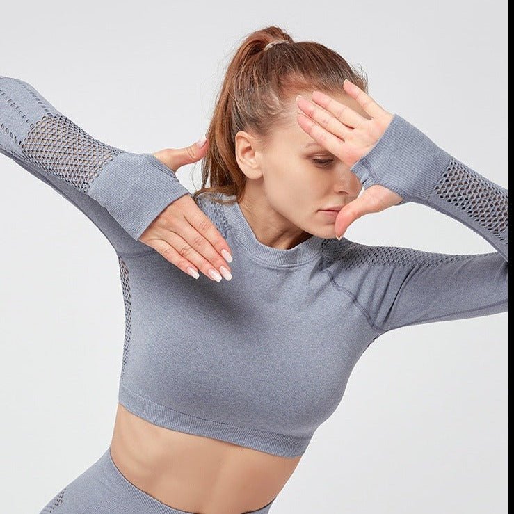 Tenue de sport sans couture - Ensemble tenue - Haut Gris clair - L - Bas femme - femme