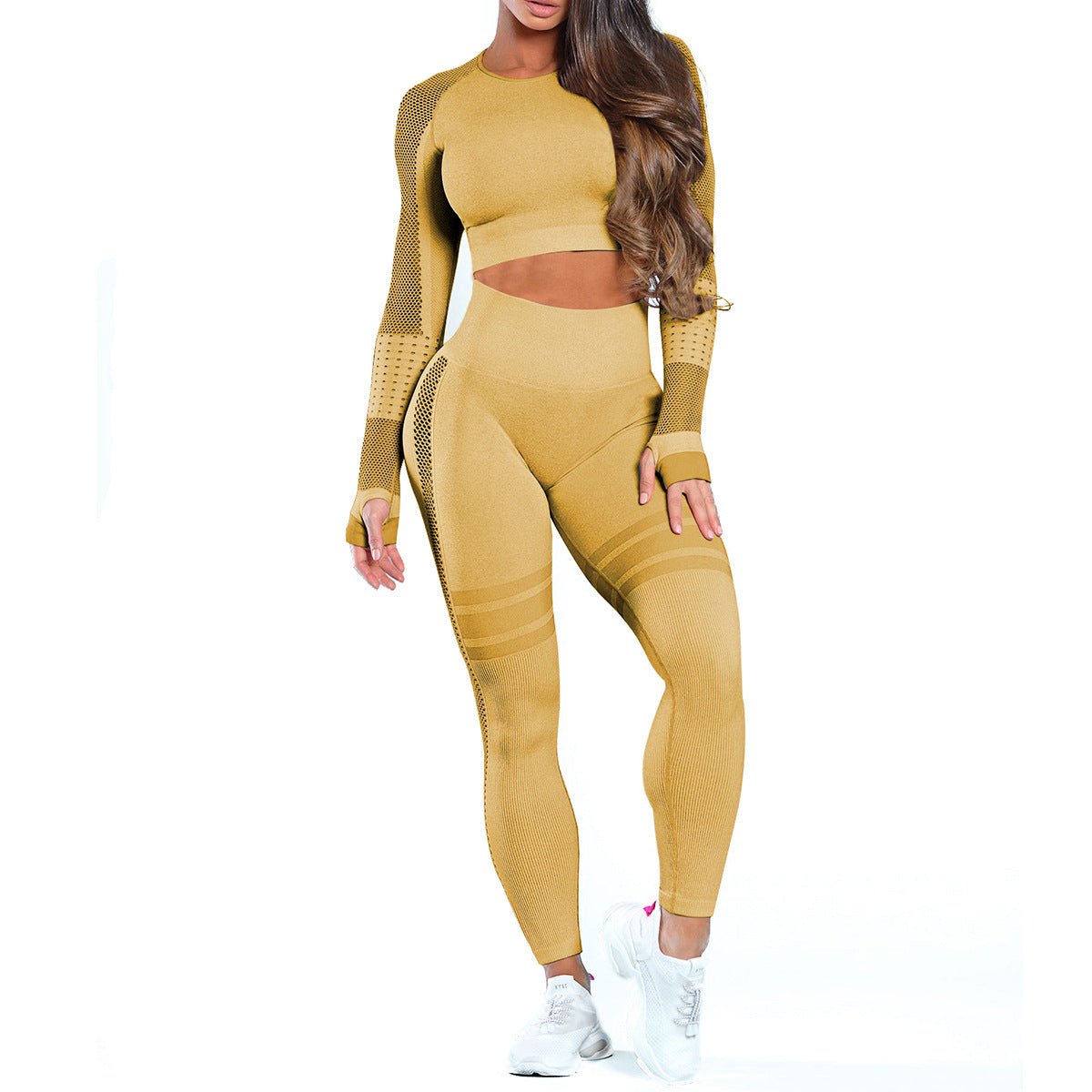 Tenue de sport sans couture - Ensemble tenue - Set Jaune - L - Bas femme - femme
