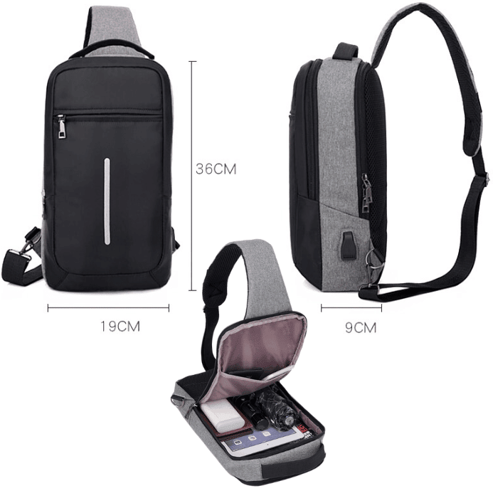 Mini Sac à Poitrine et dos antivol avec capacité de chargement - sac a dos - Gris clair - sac - Sac a dos