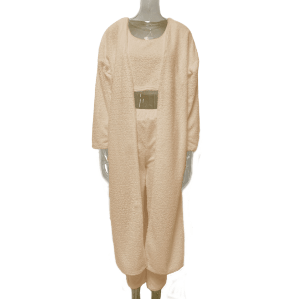 Ensemble de pyjamas 3 pcs pour femmes. Haut court, Pantalon confortable, pull assorti - Pyjamas femme - Beige - S - Bas femme - Ensemble femme