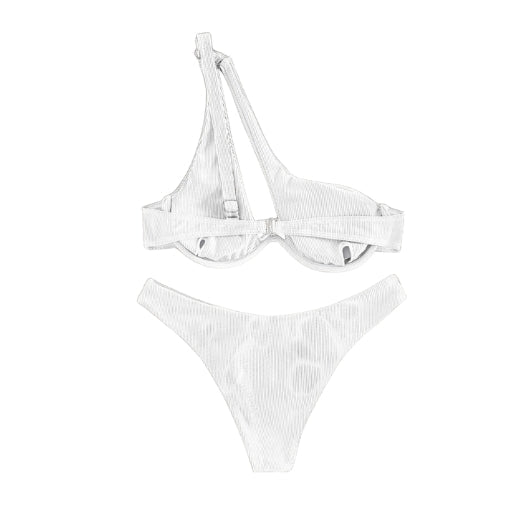 Maillot de bain 2 pièces femme épaule dénudée - Maillot de bain femme - Blanc - L - Bas de maillot de bain femme - Bikini femme