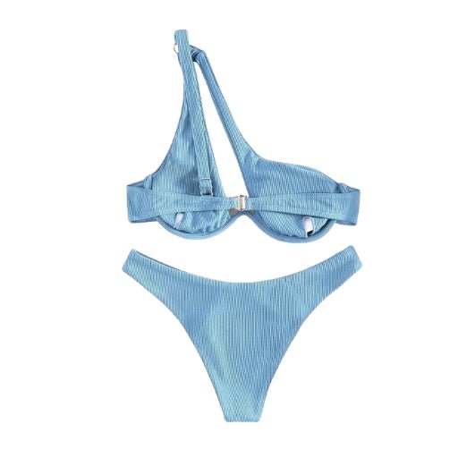 Maillot de bain 2 pièces femme épaule dénudée - Maillot de bain femme - Bleu - L - Bas de maillot de bain femme - Bikini femme