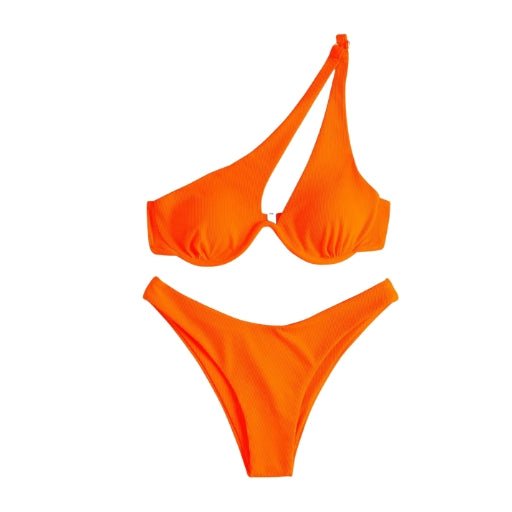 Maillot de bain 2 pièces femme épaule dénudée - Maillot de bain femme - Orange - L - Bas de maillot de bain femme - Bikini femme