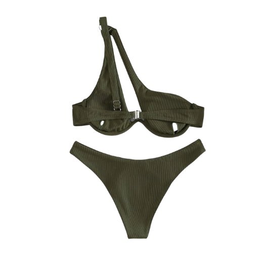 Maillot de bain 2 pièces femme épaule dénudée - Maillot de bain femme - Vert Armée - L - Bas de maillot de bain femme - Bikini femme