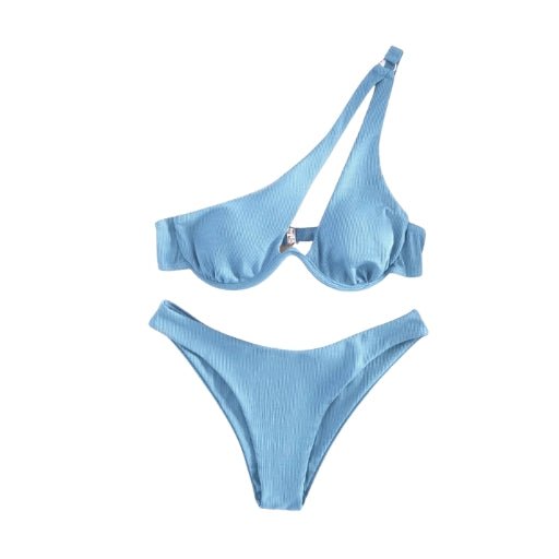Maillot de bain 2 pièces femme épaule dénudée - Maillot de bain femme - Bleu - L - Bas de maillot de bain femme - Bikini femme