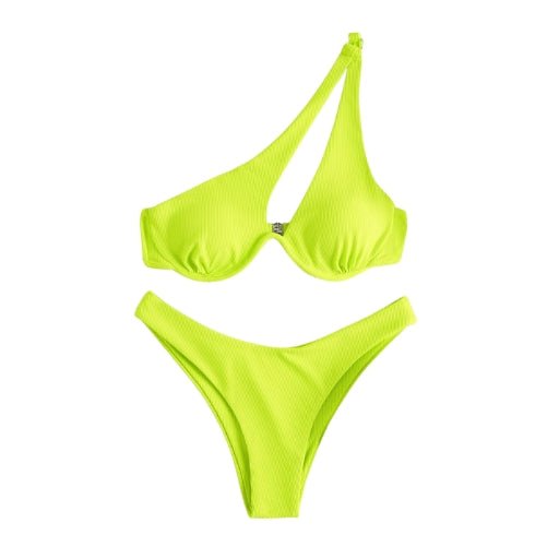 Maillot de bain 2 pièces femme épaule dénudée - Maillot de bain femme - Jaune - L - Bas de maillot de bain femme - Bikini femme