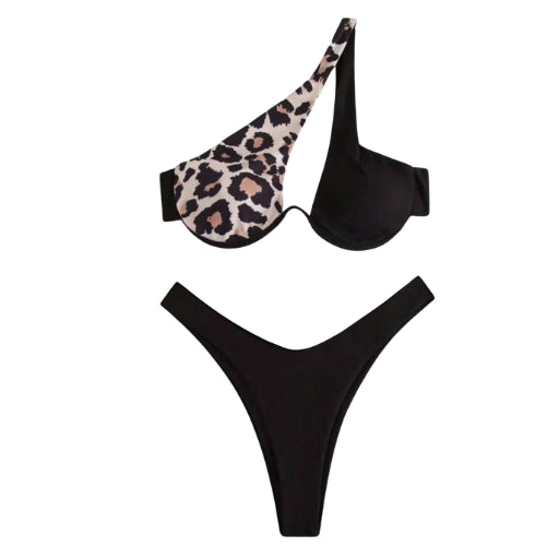 Maillot de bain 2 pièces femme épaule dénudée, bikini sexy pour femme leopard