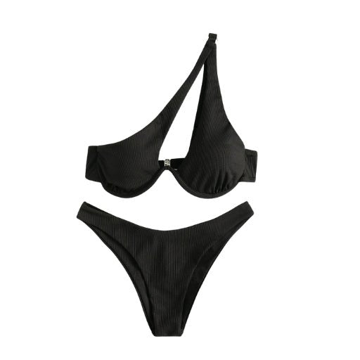 Maillot de bain 2 pièces femme épaule dénudée - Maillot de bain femme - Noir - L - Bas de maillot de bain femme - Bikini femme