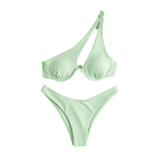 Maillot de bain 2 pièces femme épaule dénudée - Maillot de bain femme - Vert clair - L - Bas de maillot de bain femme - Bikini femme