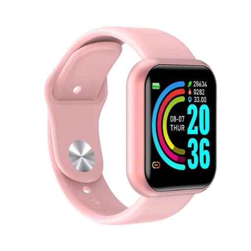 Montre intelligente pour femmes et enfants couleur rose avec fonctionnalités : Comptage des pas, divertissement social, intelligent rappel, selfie télécommandé, surveillance de la santé, poussée d'informations, analyse du sommeil