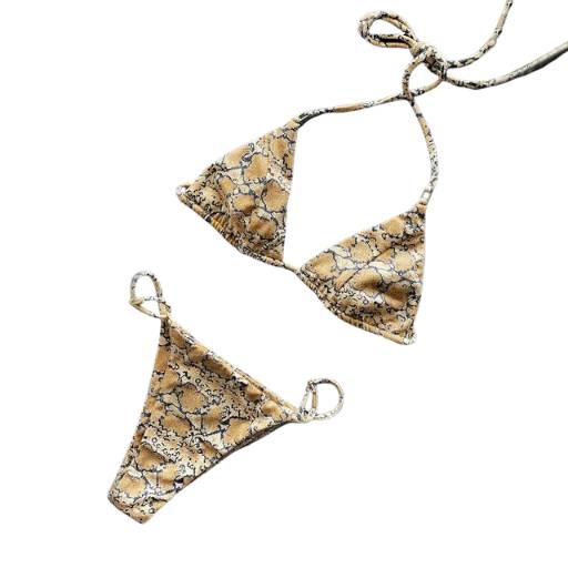 Set Bikini maillot de bain 2 pièces femme - Maillot de bain femme - Beige serpent - L - Bas de maillot de bain femme - Bikini femme