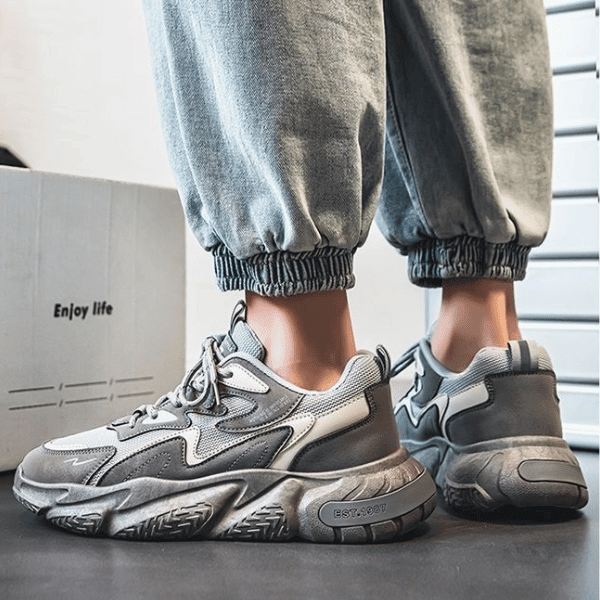 Sneakers de sport de bonne qualité en cuir synthétique et respirantes - Chaussure Homme - Gris - 39 - Chaussures - Chaussures Badminton