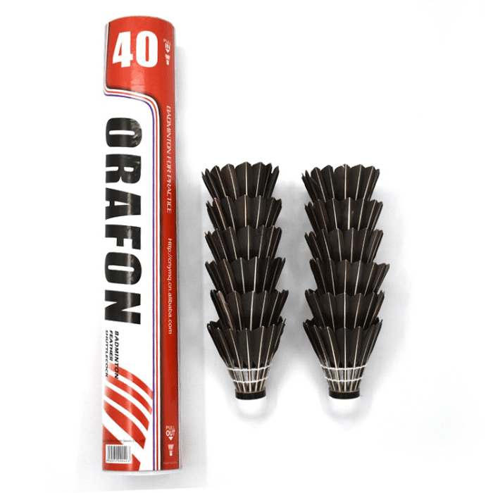 Volants de Badminton en Plume d'Oie Orafon 40 - plume badminton - Noir - 12 pcs - badminton - Matériel de Badminton