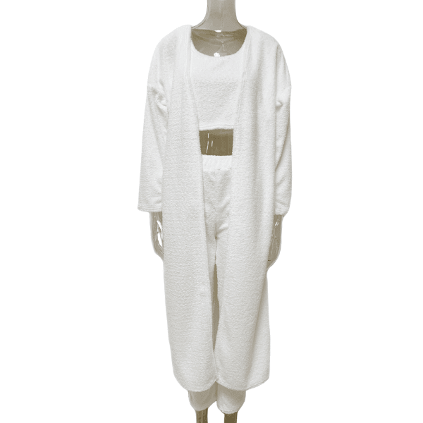 Ensemble de pyjamas 3 pcs pour femmes. Haut court, Pantalon confortable, pull assorti - Pyjamas femme - Blanc - L - Bas femme - Ensemble femme