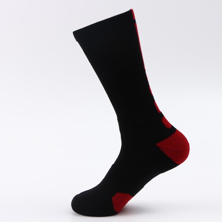 Chaussettes de sport classiques hautes, épaisses et antidérapantes - chaussettes - Noir Rouge - 39 - 45 - Chaussettes de sport - Chaussettes de tennis