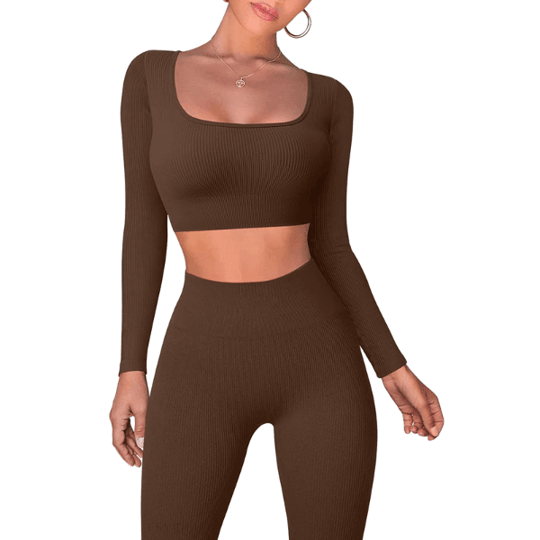 Haut de sport à la mode pour femmes, vêtements de yoga | ensemble deux pièces - Ensemble sport femme - Marron - L - badminton - Bas femme