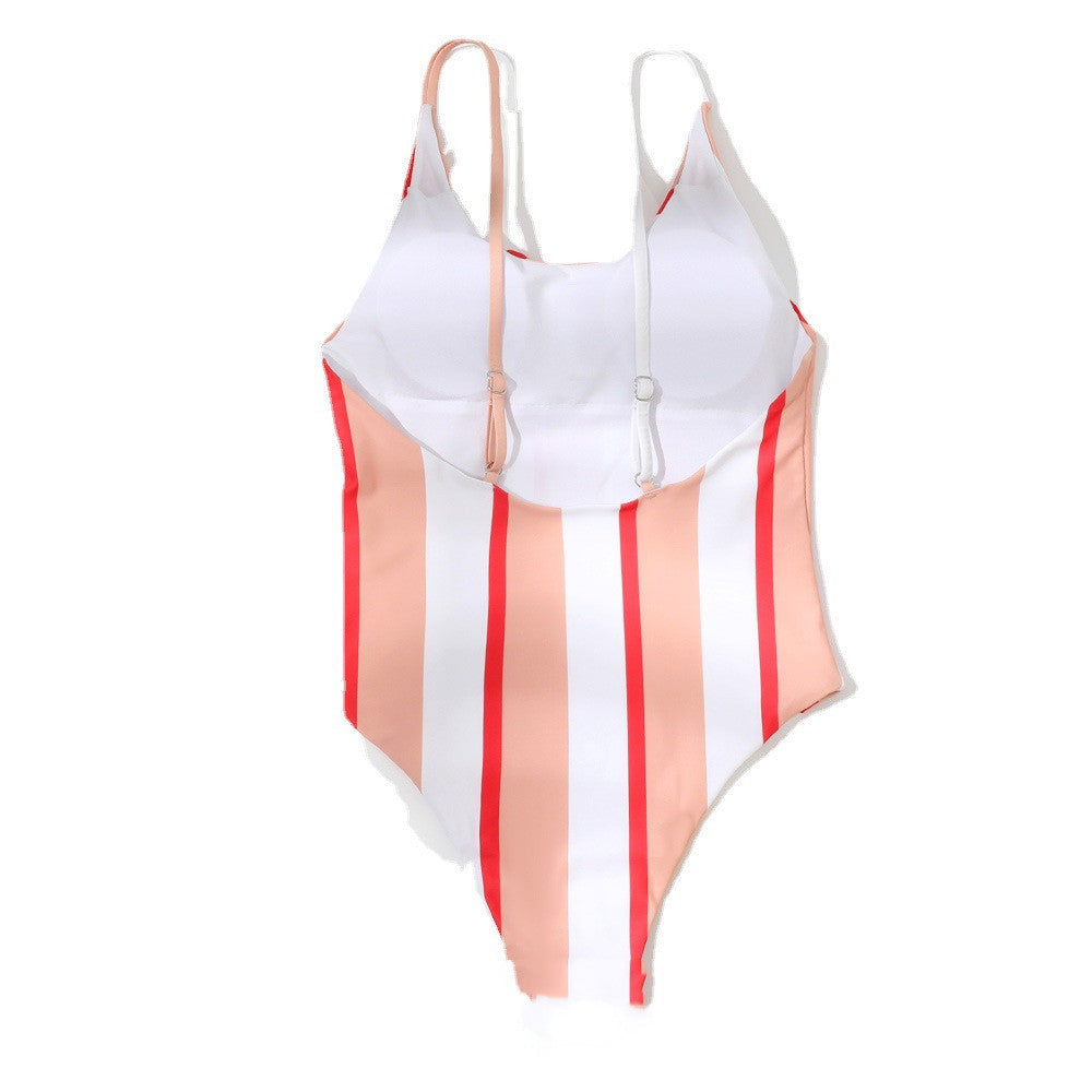 One-piece bikini, slim-fit striped swimsuit