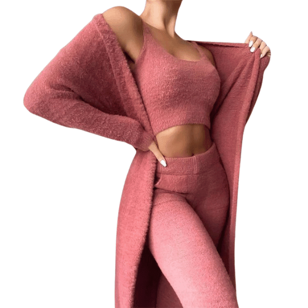 Ensemble de pyjamas 3 pcs pour femmes. Haut court, Pantalon confortable, pull assorti - Pyjamas femme - Rose - M - Bas femme - Ensemble femme