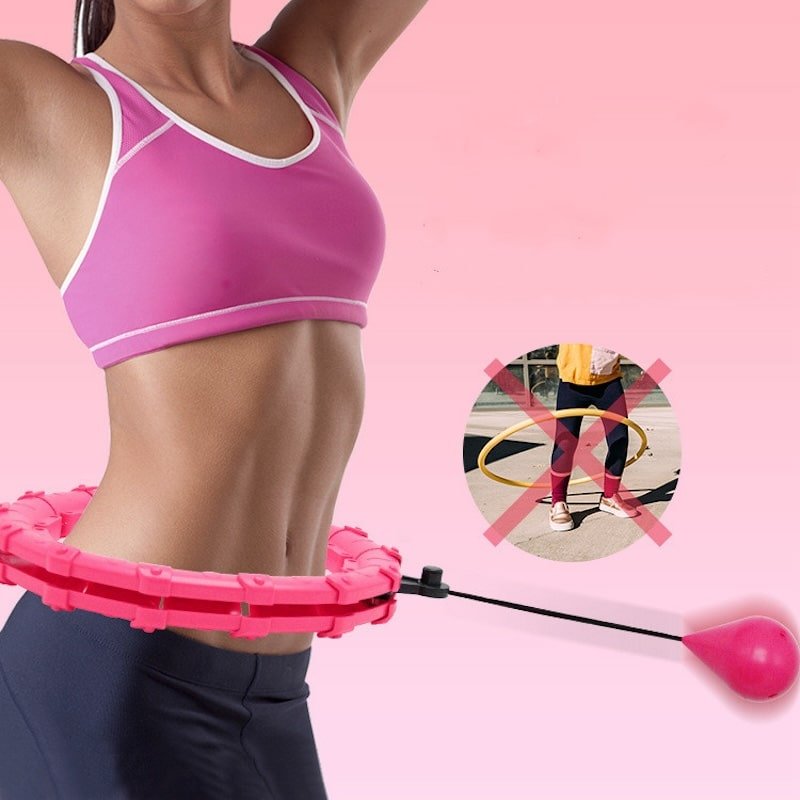 Hula Hoop - Cerceaux Circle lestés pour remise en forme et perte des graisses_24 nœuds_réglable - Hula hoop - Rose - Accessoires de sport - femme