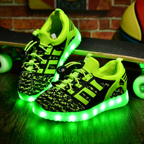 Chaussures lumineuses rechargeables, chaussures pour enfants, chaussures lumineuses tissées volantes colorées