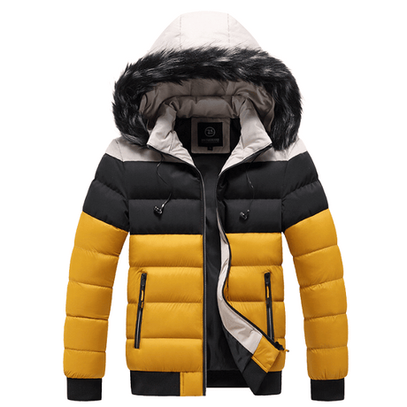 Doudoune avec capuche pour homme chaud couleur blanc noir et jaune