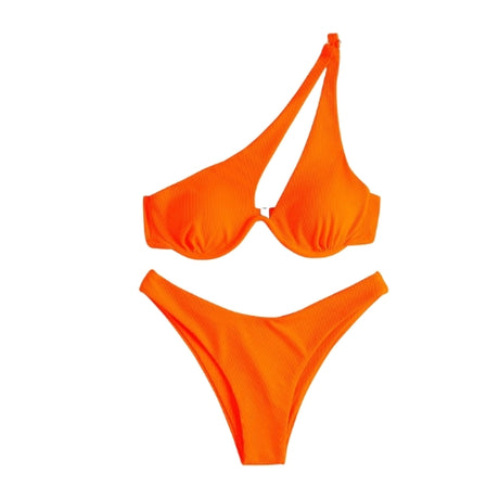 Maillot de bain 2 pièces pour femme ultra confortable épaule dénudée, bikini sexy pour femme couleur orange