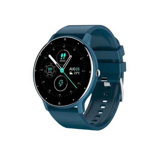 Montre digitale Sport rondes pour femme homme et junior avec Comptage des pas, rappel intelligent, selfie télécommandé, surveillance de la santé, poussée d'informations couleur Bleu