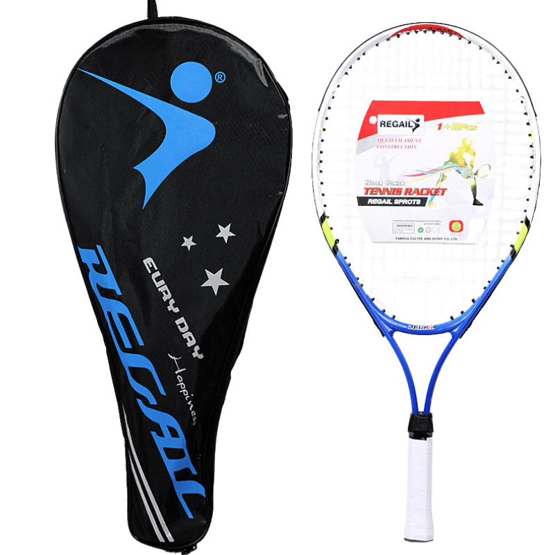 Raquette de tennis avec housse pour junior et enfants en aluminium couleur bleu