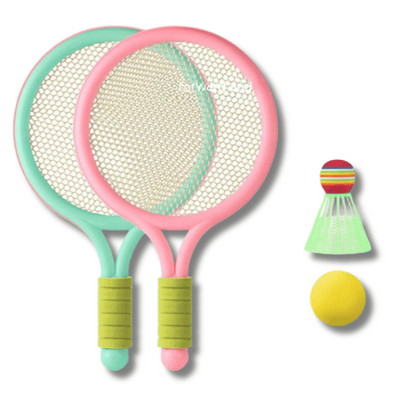 Raquettes de badminton pour enfants couleur vert et rose avec volant et balle