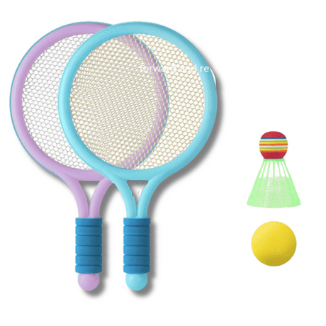 Raquettes de badminton pour enfants couleur violet et bleu avec volant et balle