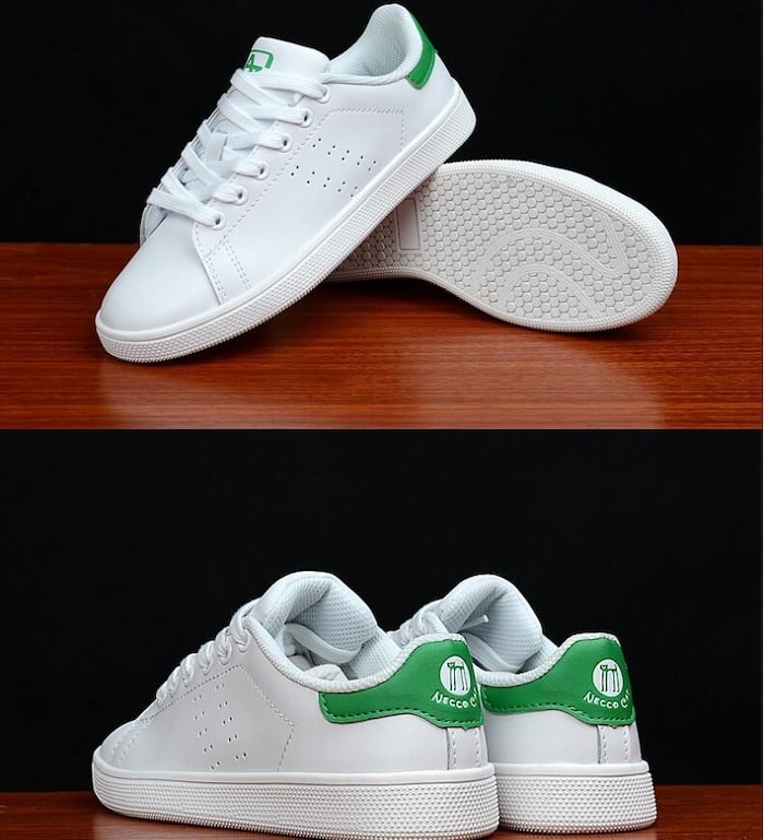 Men's and women's shoes, Leather sneakers, White, Black, Green and Red