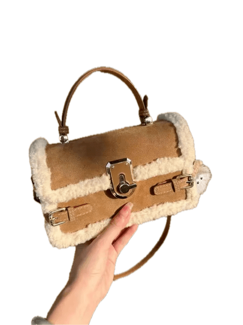 Sac à main luxe à bandoulière assorti avec coutures en peluche et texture avancée