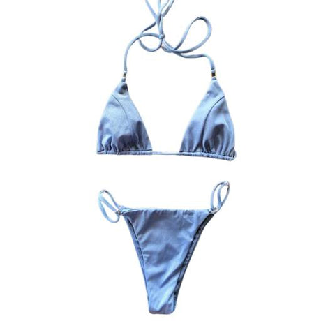 Set de Bikini sexy, maillot de bain 2 pièces pour femme couleur bleu